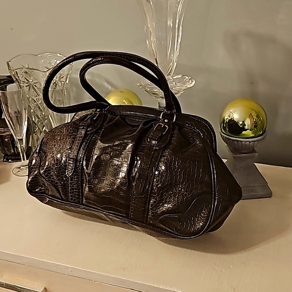 Worthington Dark Chocolate Crocodile (Faux Leather) Satchel, Double Handles, Lin - Picture 3 of 10